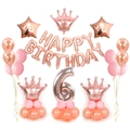 Kit ballons 6ème anniversaire or rose avec couronne et ballons happy birthday - Style Couronne Chiffre 6