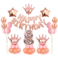 Kit ballons 8ème anniversaire or rose avec couronne et bannière Happy Birthday - Style Couronne Chiffre 8
