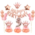 Kit ballons chiffre 9 or rose avec couronne et étoiles pour fête d'anniversaire fille - Style Couronne Chiffre 9