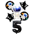 Astronaut theme balloon set with number 5 for space party decorations - Black Astronaut Set Number 5
