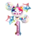 Rainbow unicorn cat balloon set with gradient number 1 for first birthday party decor - 6pcs Unicorn Cat Package 1