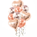 Rose gold party balloon set with heart foil balloons, latex and confetti styles - Rose Gold Style 3