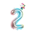 Detail of 32-inch gradient number 2 balloon with mini rainbow unicorn topper decoration - Number 2 (Mini Rainbow Unicorn + Blue Gradient)