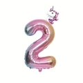 32-inch gradient number 2 balloon with unicorn head decoration for birthday party - Number 2 (Mini Purple Unicorn + Pink Gradient)