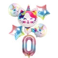 Rainbow gradient unicorn cat foil balloon set with large digital 0 for birthday party decor - 6pcs Unicorn Cat Package 0