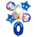 Astronaut rocket birthday balloon set with large blue number zero and silver foil shapes - Rocket Set Number 0