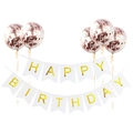 Set striscione Happy Birthday bianco con palloncini coriandoli oro rosa per feste - Striscione Bianco Coda di Rondine + Palloncini Confetti Oro Rosa