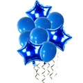 Navy blue latex and star foil balloon set with gold and silver spiral ribbons for parties - Blue Style 1