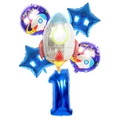 Space rocket themed 1st birthday balloon set with silver rocket and blue number one - Rocket Set Number 1