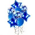 Blue balloon set including star foil, blue confetti and navy latex balloons with ribbons - Blue Style 2