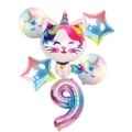 Kit de ballons dégradés numéro 9 chat-licorne avec étoiles pour fête d'anniversaire enfant - 6pcs Paquet Chat Licorne 9