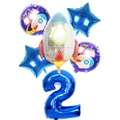 6-piece astronaut rocket balloon set for 2nd birthday with blue number 2 and stars - Rocket Set Number 2