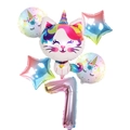 Lot de 6 ballons chat licorne avec chiffre 7 dégradé et étoiles pour décoration d'anniversaire - 6pcs Paquet Chat Licorne 7