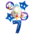 Outer space astronaut rocket party balloon set with large blue number 7 foil balloon - Rocket Set Number 7