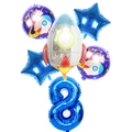 Astronaut rocket birthday balloon set with large blue number 8 for space themed party decor - Rocket Set Number 8