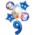 Space themed birthday balloon set with large rocket, blue star, and number 9 foil balloon - Rocket Set Number 9