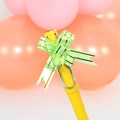 Yellow fountain pen with silver clip and green gold-trimmed ribbon gift bow - Small Gold-Edge Pull Flower (4308416712984) / Fruit Green