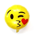 Round yellow emoji foil balloon with kissing face and red heart for party decor - Blowing Kiss Expression