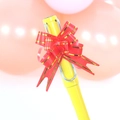 Yellow writing pen with red gold-edged pull bow and silver U-shaped metal clip - Small Gold-Edge Pull Flower (4308416712985) / Red