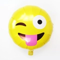 Yellow round aluminum foil balloon with winking and tongue out emoji for party - Tongue Out Expression
