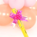 Bright yellow fountain pen with magenta gold-edged bow and silver metal clip - Rose Red
