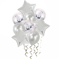 Silver star foil balloons and confetti latex balloons set with metallic swirls for party - Silver Style 1