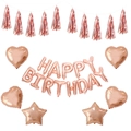 Set di palloncini Happy Birthday da 16 pollici oro rosa con forme a cuore, stella e nappe - Set di Palloncini e Nappine per Compleanno Oro Rosa