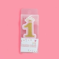 Golden number 1 birthday candle with pink crown and glitter in transparent box - Number 1 (4409458047941) / Pink