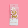 Golden glitter birthday candle number 2 with a pink crown in a transparent box - Number 2 (4409458047942) / Pink