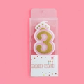Pink and gold number 3 crown birthday candle in transparent packaging with pink background - Number 3 (4409458047943) / Pink