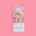 Pink and gold number 7 birthday candle with crown and glitter finish decoration - Number 7 (4409458047947)