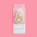 Pink number 8 crown candle with golden glitter for girls birthday cake decoration - Number 8 (4409458047948)