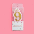 Pink crown birthday number 9 candle with gold glitter in a clear gift box - Number 9 (4409458047949)
