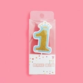 Blue and gold glitter number 1 birthday candle with crown decoration in packaging - Number 1 (4409458047951)
