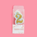 Golden glitter number 2 birthday candle with blue crown detail in retail box - Number 2 (4409458047952)