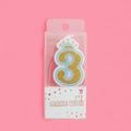 Golden glitter number 3 birthday candle with blue trim and white crown decoration - Number 3 (4409458047953)