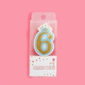 Sparkling gold number 6 birthday candle with blue trim and crown for cake decor - Number 6 (4409458047956)