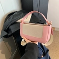 Pink and beige panelled crossbody box bag with gold-tone hardware and wide strap - Pink