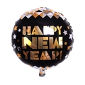 Zwarte en gouden ronde folieballon met Happy New Year tekst en sterpatronen - 18 Inch Zwart Goud Nieuwjaar