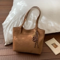 Brown leather tote bag in vintage style with unique gold abacus pendant for women - With Pendant / Brown