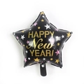 Star-shaped black Happy New Year foil balloon with golden festive stars and patterns - 18-Inch Black Five-Pointed Star New Year Style