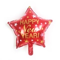 Red star-shaped foil balloon with Happy New Year text and festive golden stars - 18-Inch Red Five-Pointed Star New Year Style