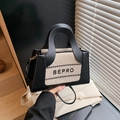 Fashionable black and white BEPRO canvas tote bag with adjustable shoulder strap - Black