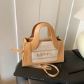 Beige canvas and brown leather tote bag with BEPRO embroidery and shoulder strap - Khaki