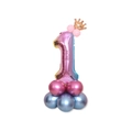Palloncino numero 1 arcobaleno con corona dorata e base metallica per il 1° compleanno - Sfumato Rosa Numero 1 (SZLY-02)