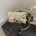 Silver sequin shoulder bag with golden zipper and slim strap for party evening wear - Gold