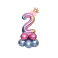 Palloncino numero 2 arcobaleno da 81 cm con corona dorata per decorazione di feste - Sfumato Rosa Numero 2 (SZLY-02)