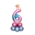 Rainbow gradient number 6 balloon set with gold crown and purple blue latex base - Pink Gradient Number 6 (SZLY-02)