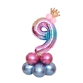 32-inch gradient number 9 foil balloon set with golden crown and metallic base - Pink Gradient Number 9 (SZLY-02)