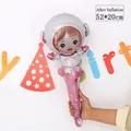 Rosa Astronauten-Mädchen Handballon aus Aluminiumfolie, 52x20cm für Party-Deko - Weltraummädchen Stockballon
